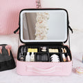 Portable Travel Makeup Case with LED Light, Mirror and Vegan Leather