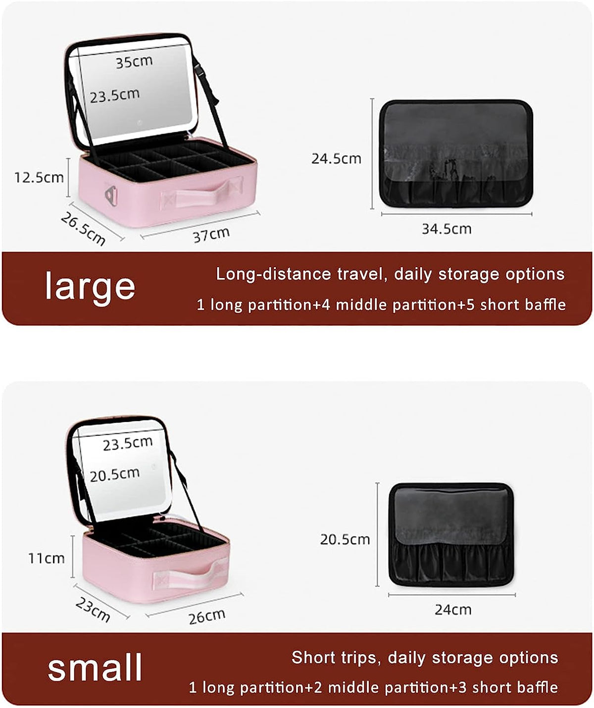 Portable Travel Makeup Case with LED Light, Mirror and Vegan Leather
