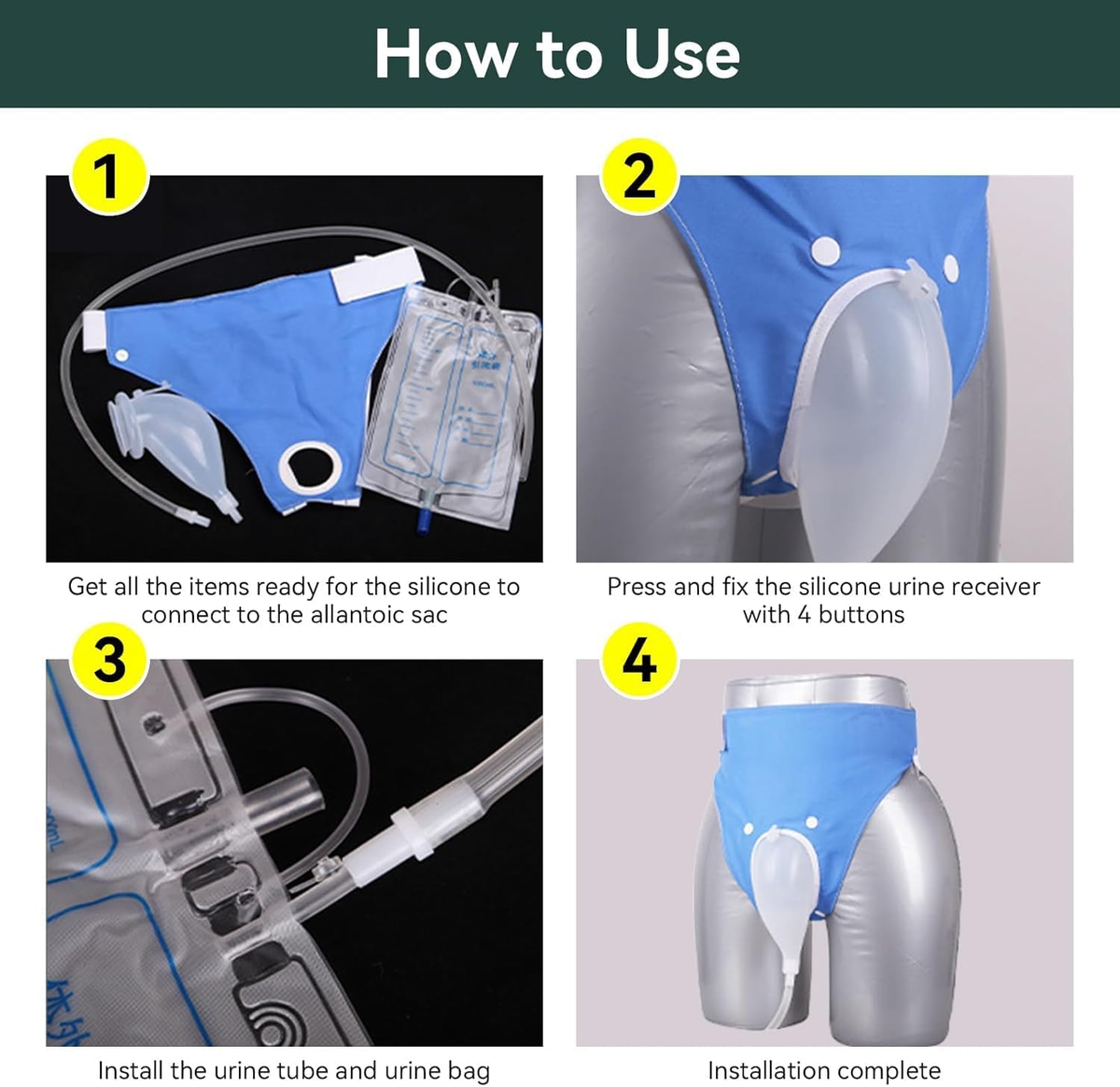 Portable Wearable Urine Collector with Silicone, 100 cm Tube