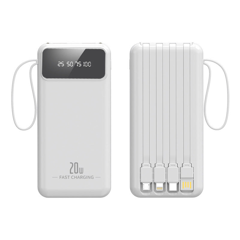 Power Bank with Integrated Charging Cables, Digital Display, 20W