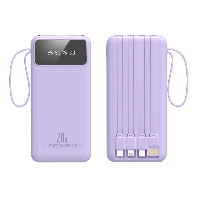 Power Bank with Integrated Charging Cables, Digital Display, 20W