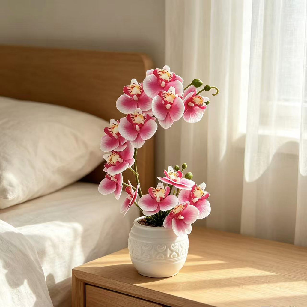 Premium Artificial Orchid Plant Arrangement in Ceramic Pot