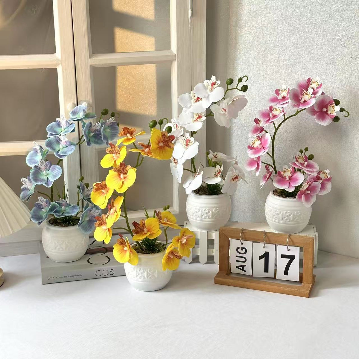 Premium Artificial Orchid Plant Arrangement in Ceramic Pot