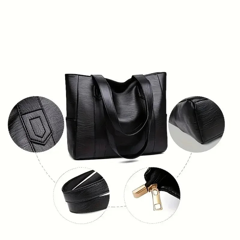 PU Leather Shoulder Bag, Retro Style, 28 × 36 × 10 cm