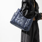 Puffer Tote Bag with Metallic Finish and Multiple Pockets