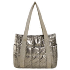 Puffer Tote Bag with Metallic Finish and Multiple Pockets