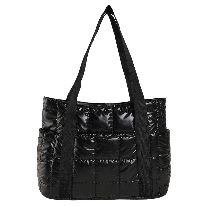Puffer Tote Bag with Metallic Finish and Multiple Pockets