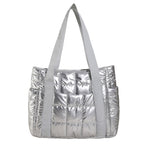 Puffer Tote Bag with Metallic Finish and Multiple Pockets