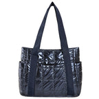 Puffer Tote Bag with Metallic Finish and Multiple Pockets