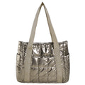 Puffer Tote Bag with Metallic Finish and Multiple Pockets