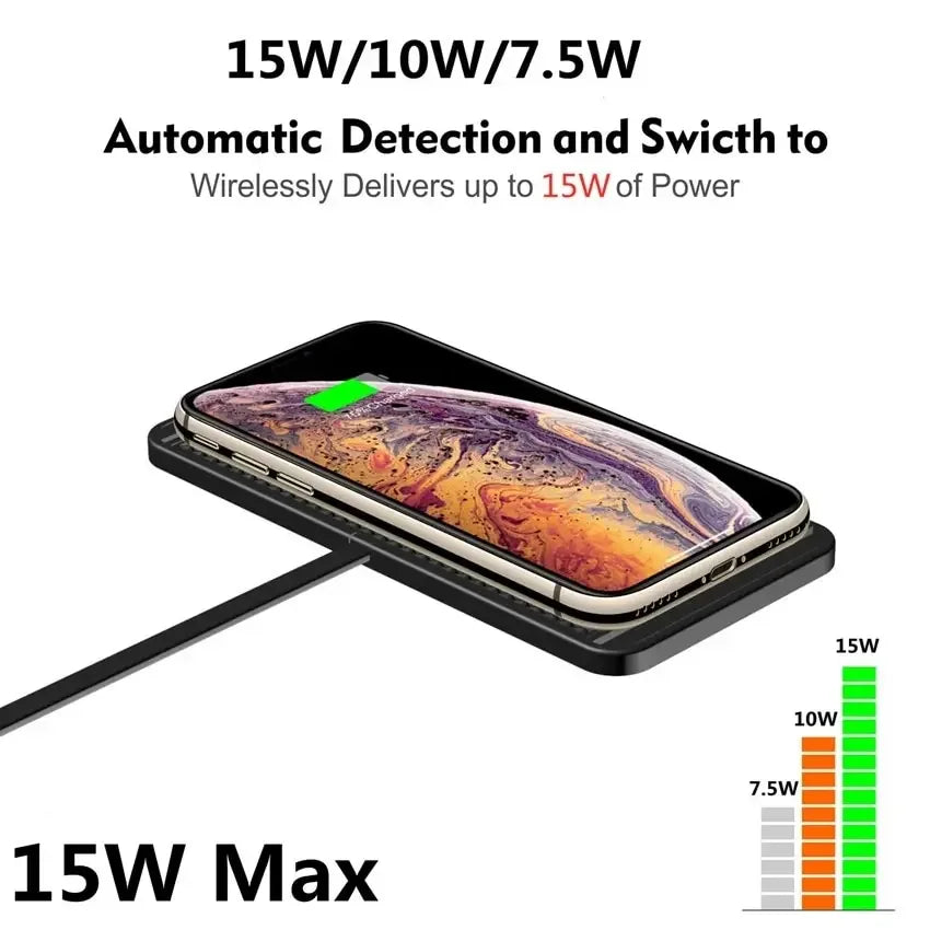 Qi Wireless Charging Pad, 15 W, Silicone, 6 mm, USB-A