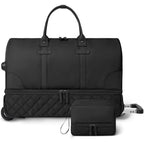 Quilted Rolling Duffle Bag with Retractable Handle and Removable Pouch