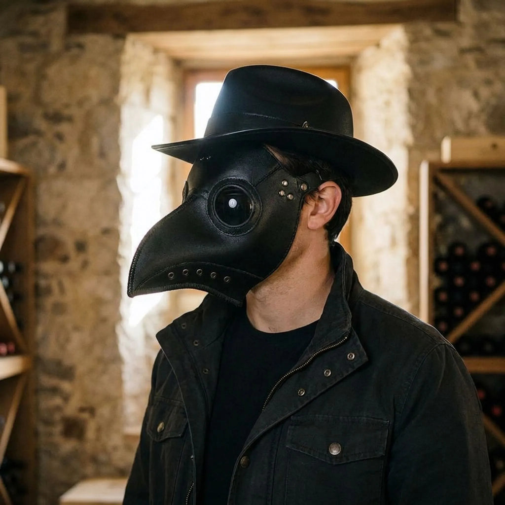 Realistic Black Plague Doctor Mask with Glass Lenses 30cm