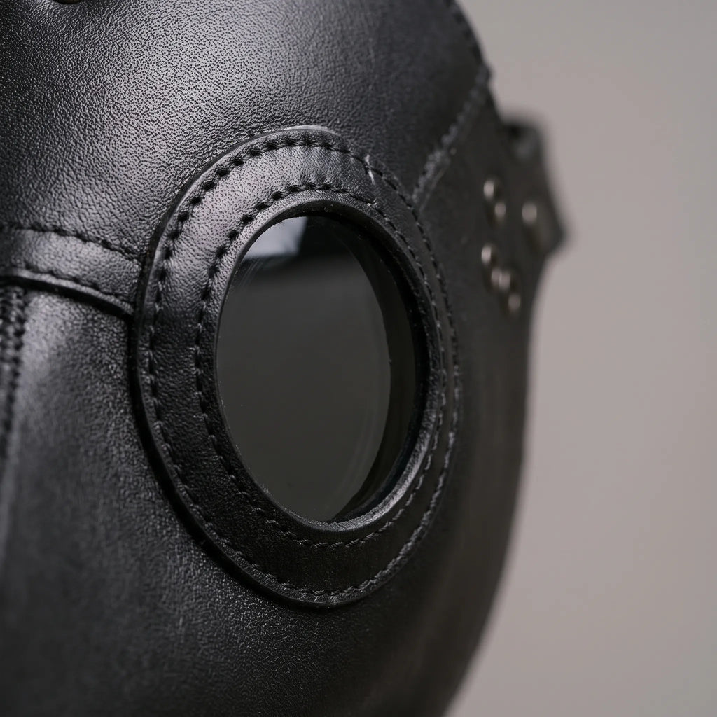 Realistic Black Plague Doctor Mask with Glass Lenses 30cm