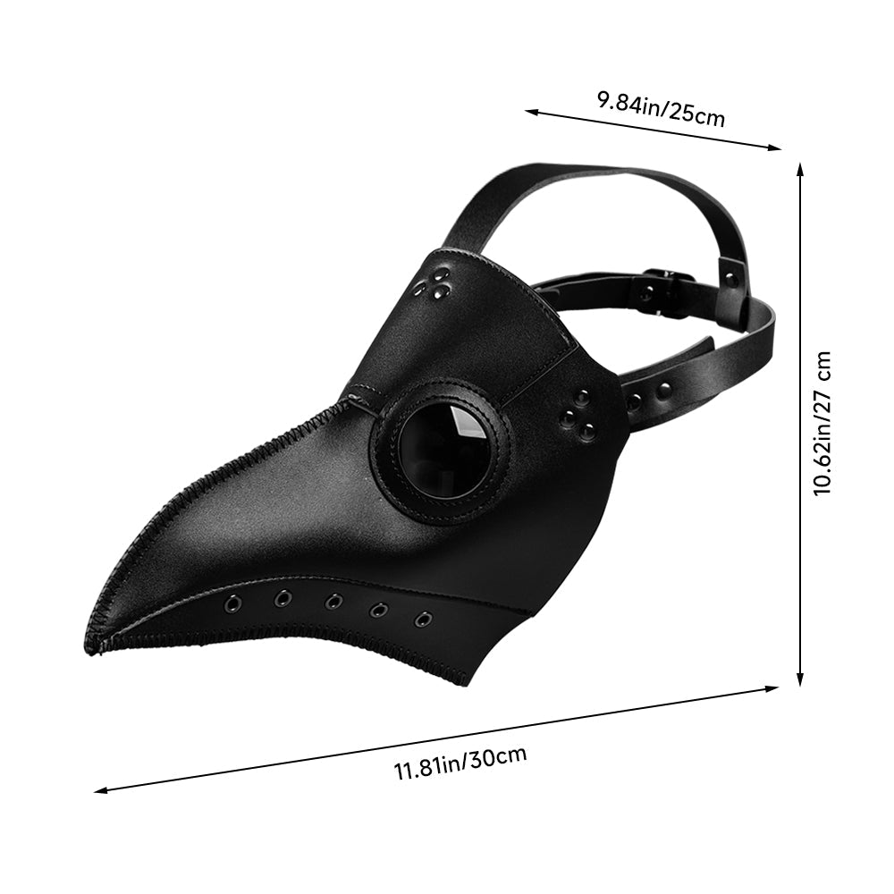 Realistic Black Plague Doctor Mask with Glass Lenses 30cm
