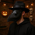 Realistic Black Plague Doctor Mask with Glass Lenses 30cm