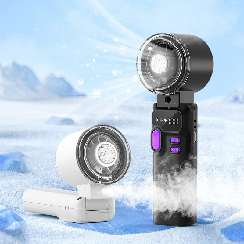 Rechargeable Handheld Fan with LCD Display, Foldable Clip and Cool Mist