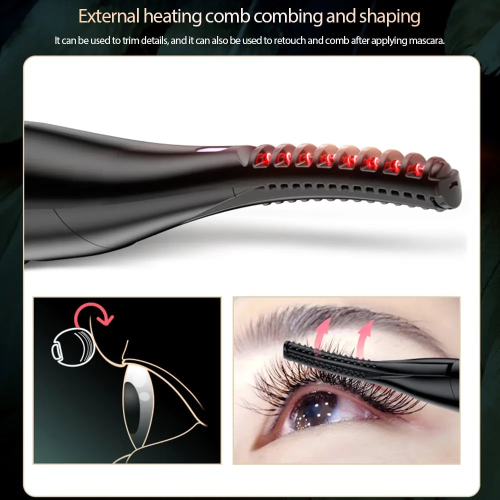 Rechargeable Heated Eyelash Curler, 50°C–80°C, 15° Curved Comb
