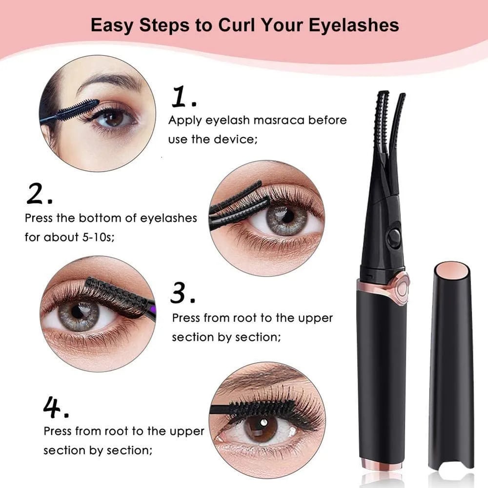 Rechargeable Heated Eyelash Curler, 50°C–80°C, 15° Curved Comb