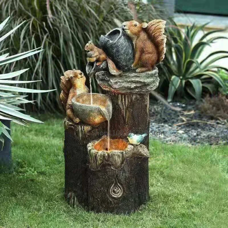 Resin Garden Statue with Duck or Squirrel, Solar Options