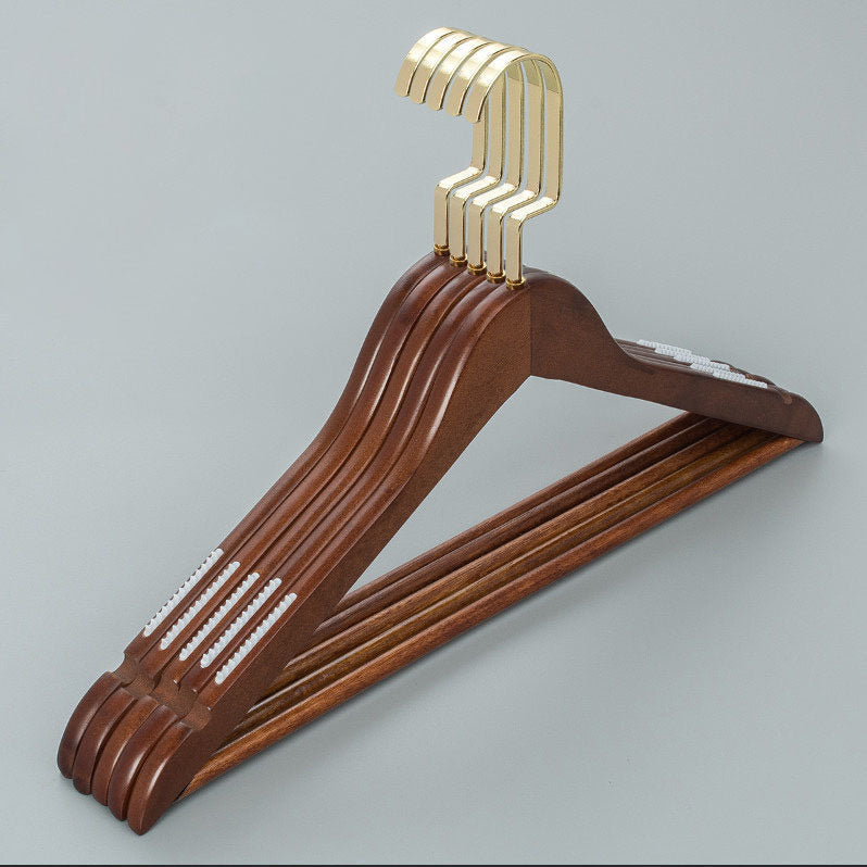 Retro-Colour Solid Wood Clothes Hangers, Set of 5 for Drying