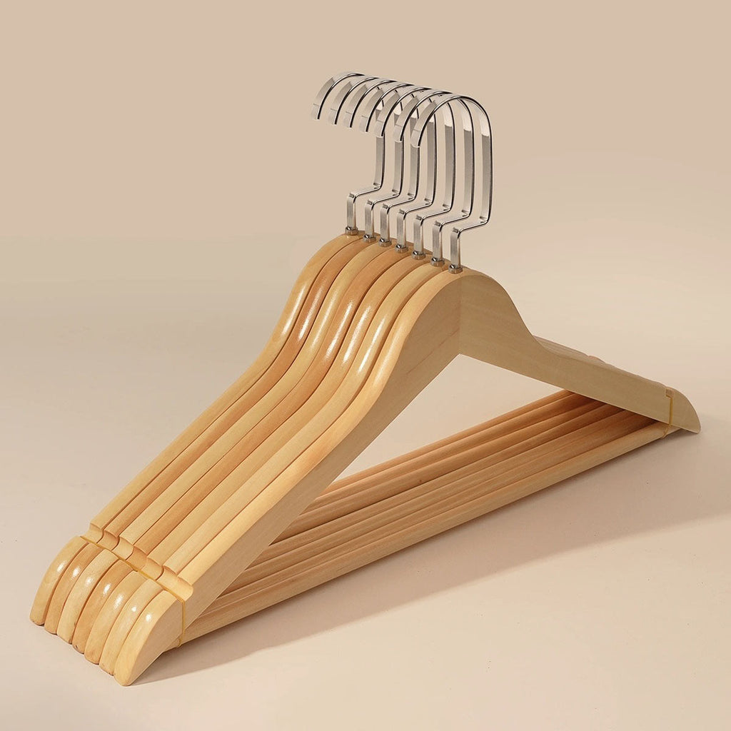 Retro-Colour Solid Wood Clothes Hangers, Set of 5 for Drying