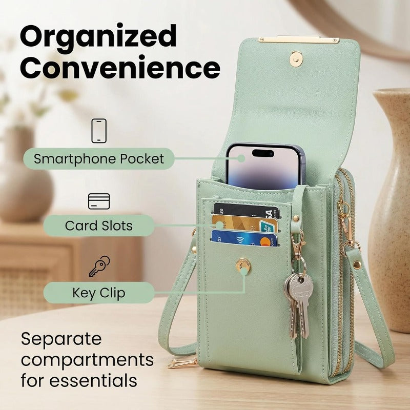 RFID Phone Wallet Crossbody Bag with Touchscreen Pocket, 19 x 11 x 5 cm