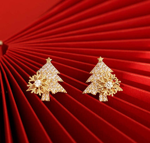 Rotating Christmas Tree Earrings in Copper