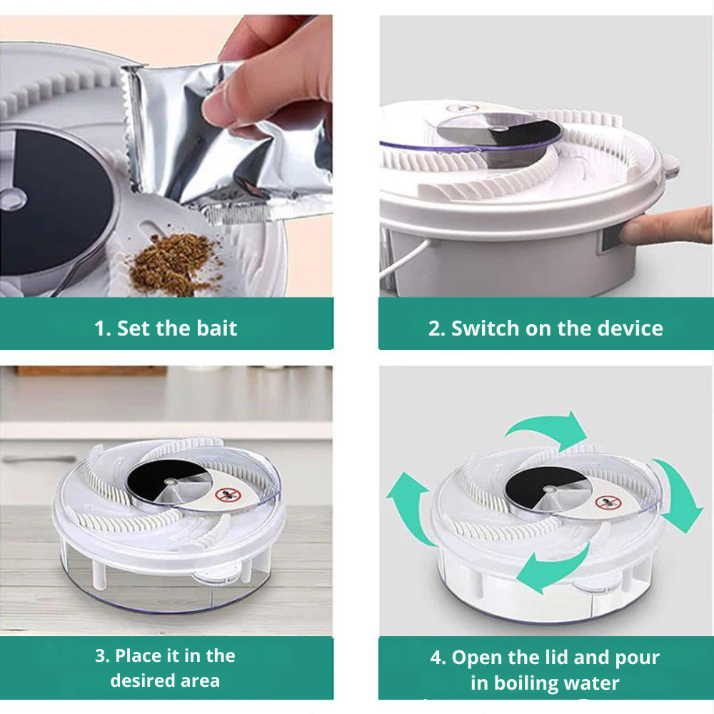 Rotating Fly Trap with Bait Stations and Catch Container