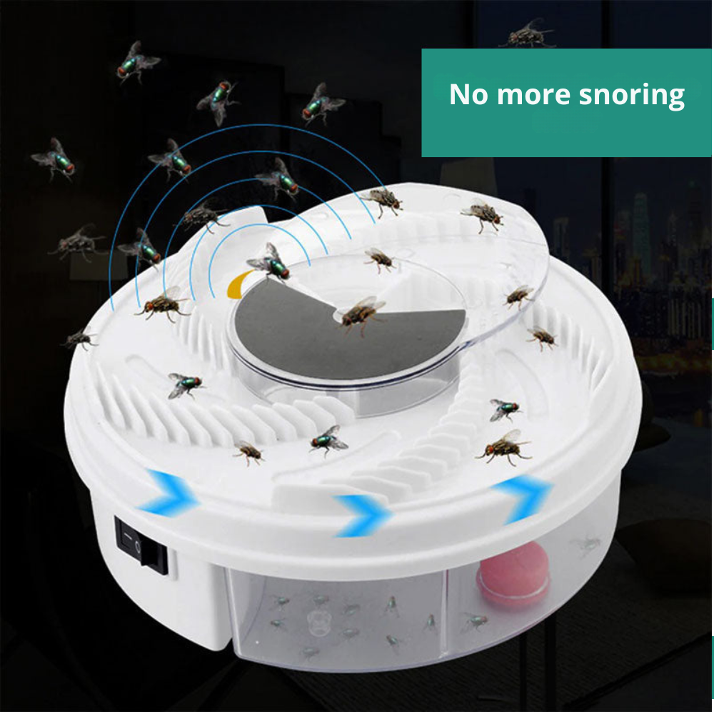 Rotating Fly Trap with Bait Stations and Catch Container