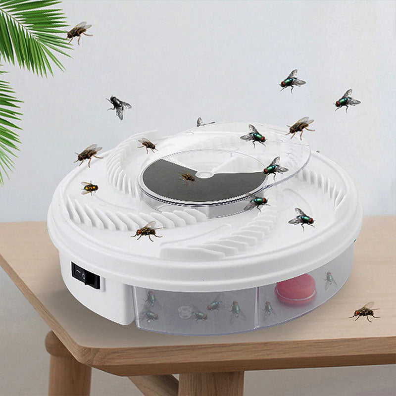 Rotating Fly Trap with Bait Stations and Catch Container