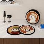 Round Faux-Leather Drink Coasters with Embroidered Animal Designs