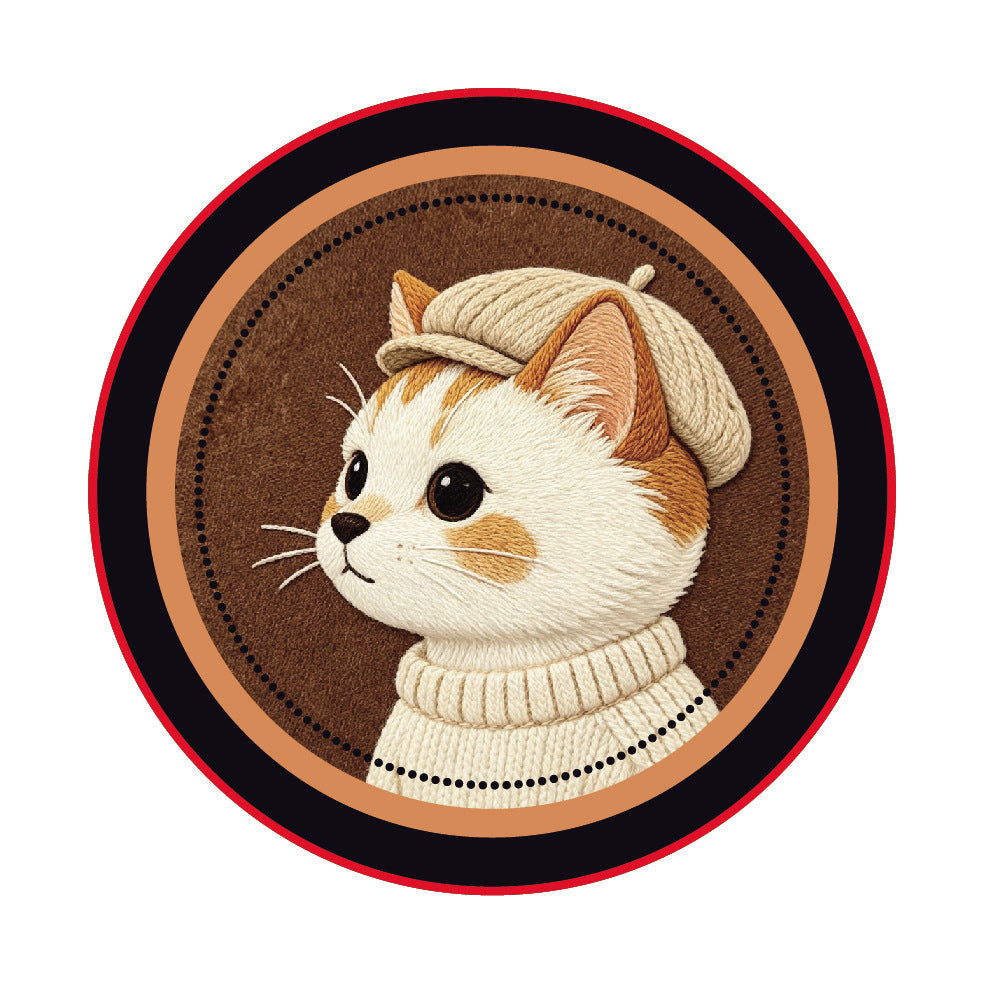Round Faux-Leather Drink Coasters with Embroidered Animal Designs