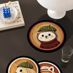 Round Faux-Leather Drink Coasters with Embroidered Animal Designs