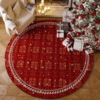 Round Red Polyester Christmas Rug, Absorbent Non-Slip, Velvet Finish