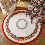 Round Red Polyester Christmas Rug, Absorbent Non-Slip, Velvet Finish