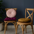 Round Vintage Quilted Ottoman Cushion Pad with Pom-Pom Trim