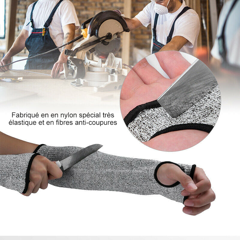 Cut-resistant Arm Guard Sleeves - Hppe Nylon, Light Grey, Industrial Use, view 3