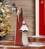 Santa and Snowman Christmas Sculpture with Solar LED Lantern, 9W x 25H