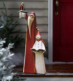Santa and Snowman Christmas Sculpture with Solar LED Lantern, 9W x 25H