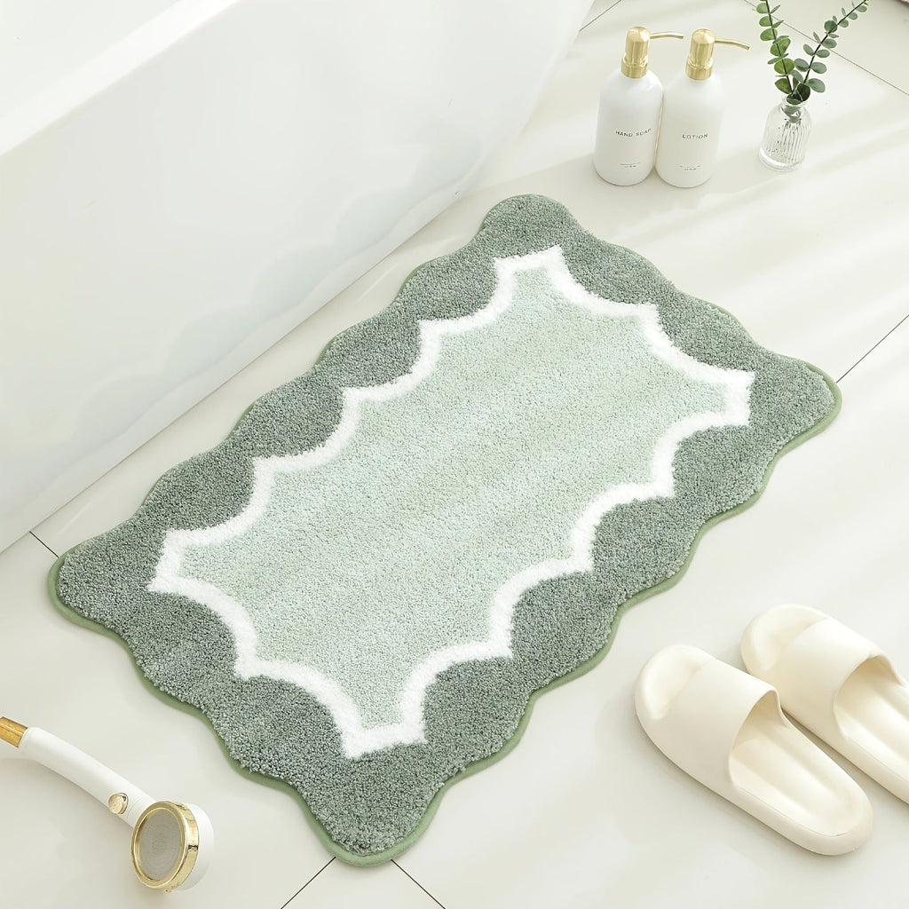Scalloped Microfibre Bath Mat with Rubber Backing