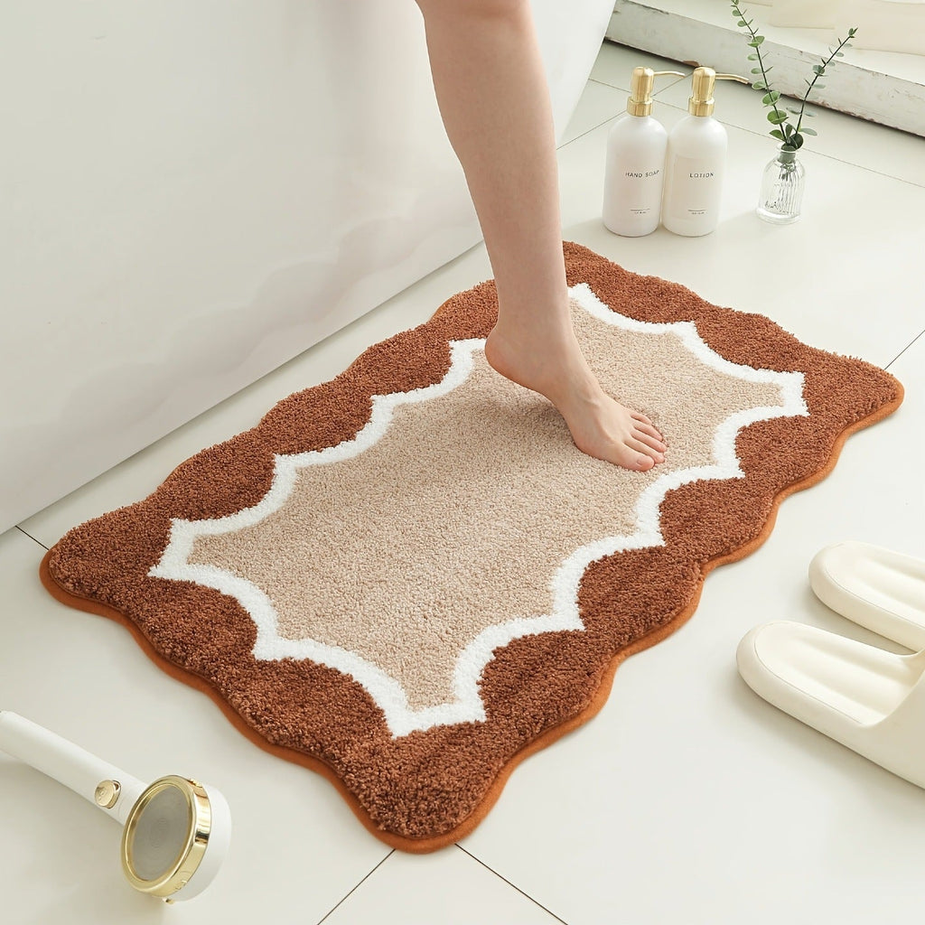 Scalloped Microfibre Bath Mat with Rubber Backing