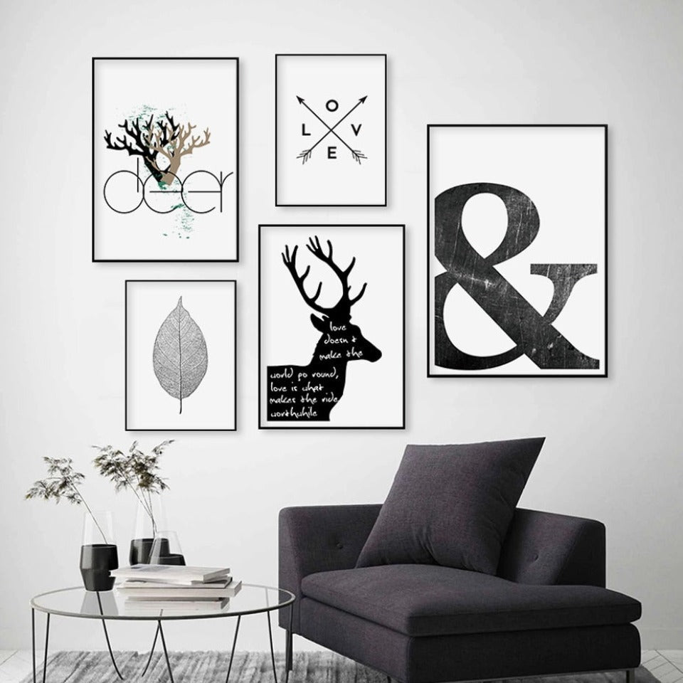 Modern Scandinavian Deer Love Symbol Canvas Wall Art | Welvere-Welvere