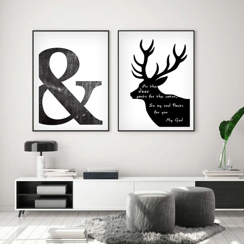 Modern Scandinavian Deer Love Symbol Canvas Wall Art | Welvere-Welvere