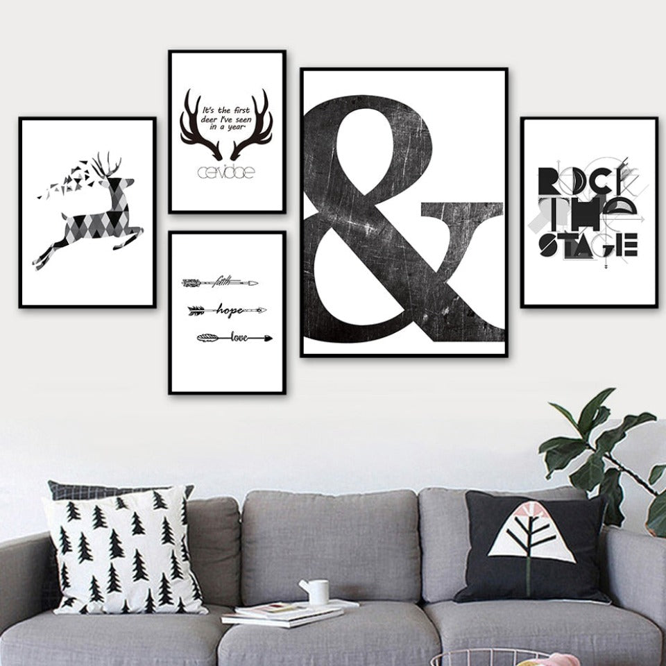 Modern Scandinavian Deer Love Symbol Canvas Wall Art | Welvere-Welvere