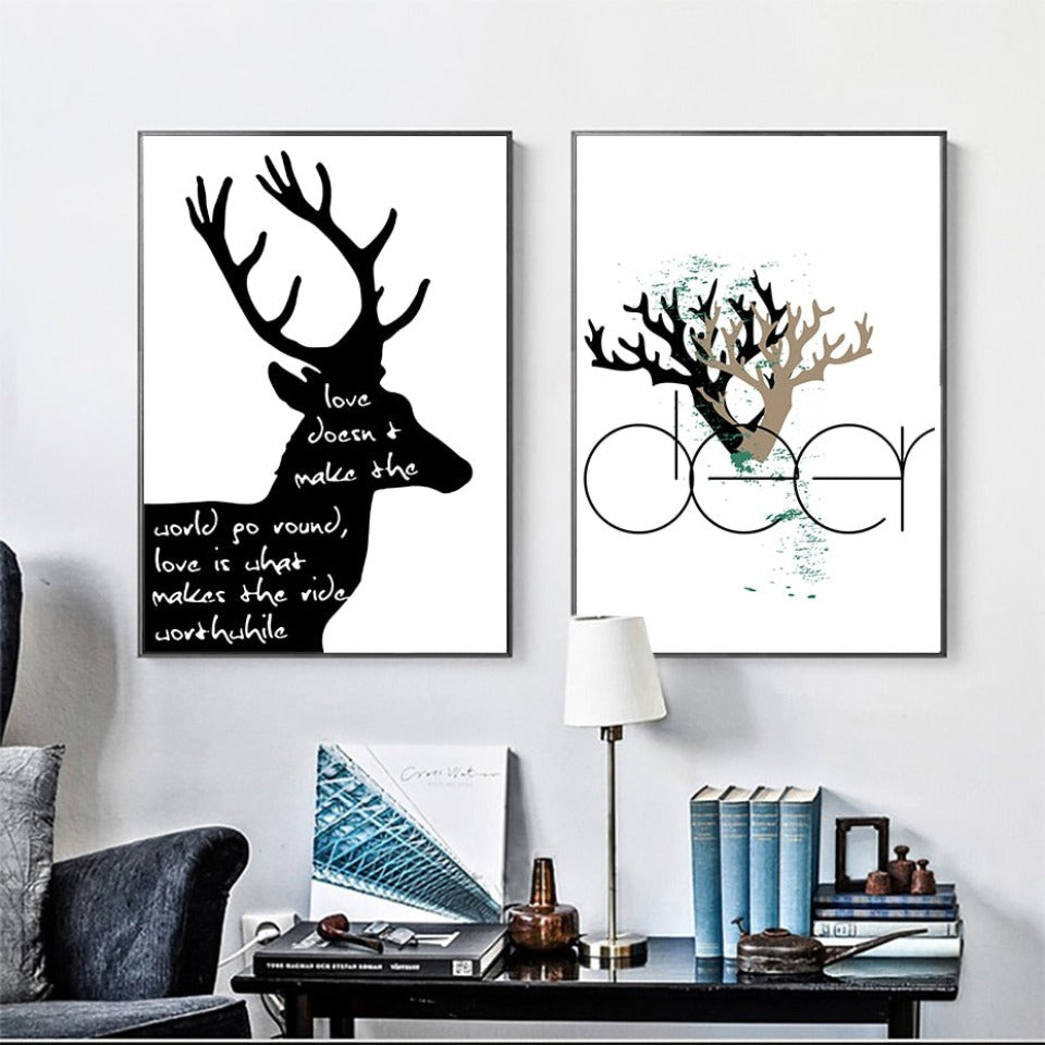 Modern Scandinavian Deer Love Symbol Canvas Wall Art | Welvere-Welvere