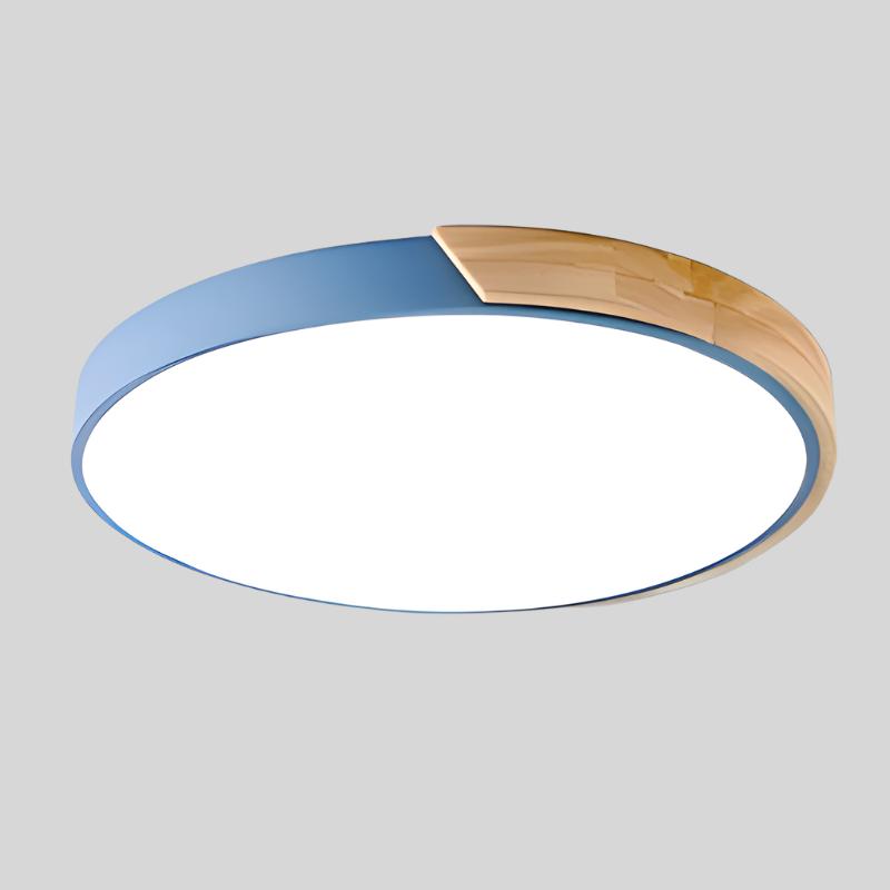 Scandinavian Circular LED Ceiling Light, Metal, Acrylic and Wood