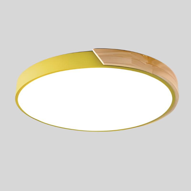 Scandinavian Circular LED Ceiling Light, Metal, Acrylic and Wood