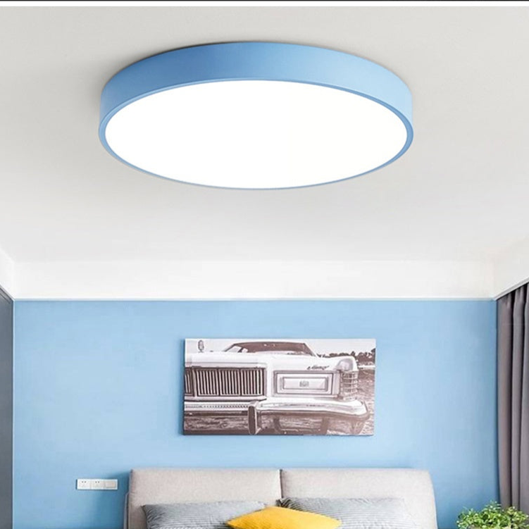 Scandinavian Circular LED Ceiling Light, Metal, Acrylic and Wood