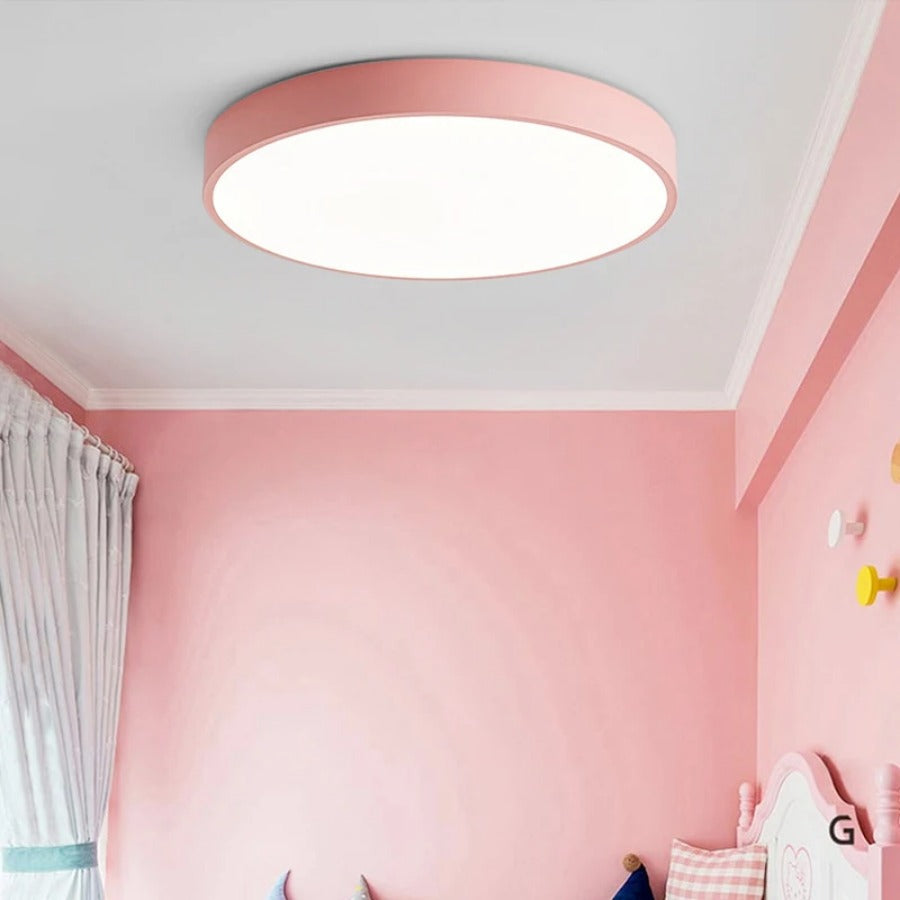 Scandinavian Circular LED Ceiling Light, Metal, Acrylic and Wood